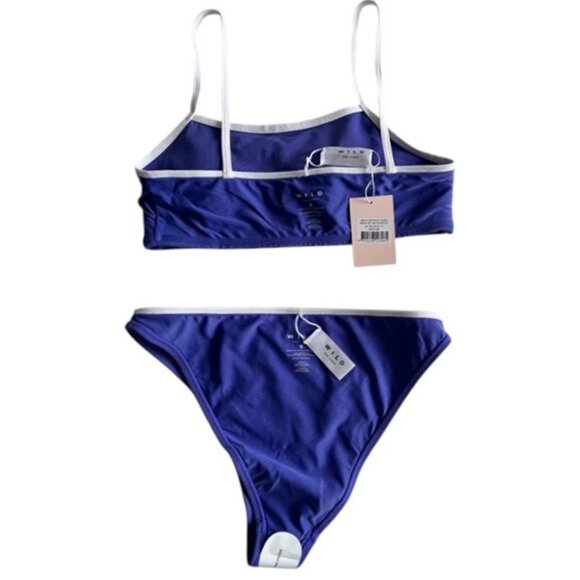 Wilo The Label blue/white contrast crop two piece bikini set size S NWT - Picture 5 of 6